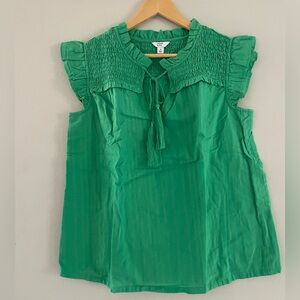 Crown & Ivy Green Smocked Ruffle Blouse